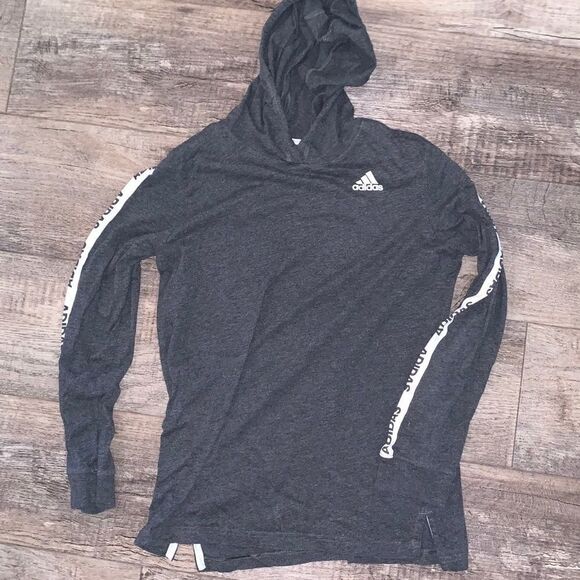 Youth Large Adidas Gray-White LS Hoodie - Picture 3 of 5